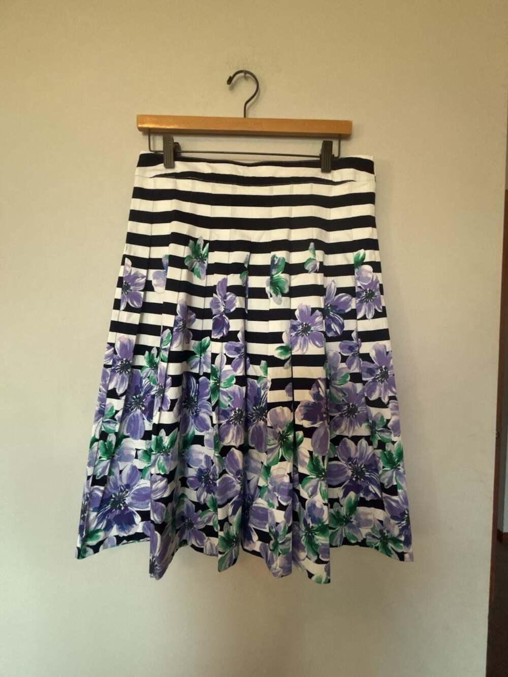 Talbots Women's Striped and Floral Print Pleated A-Line Skirt